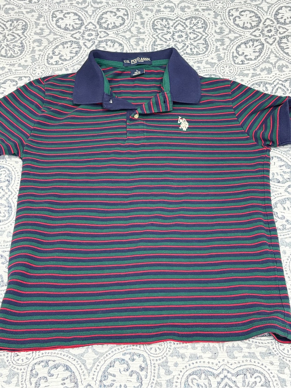 U.S. Polo Assn. Navy, Green & Pink Striped Boys Polo